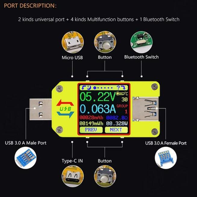 UM34C USB 3.0 wyświetlacz LCD Tester miernik napięcia i prąd