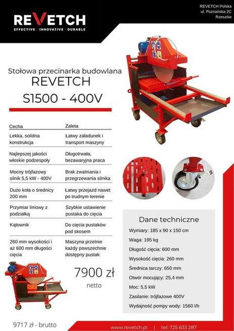 Uniwersalna przecinarka piła do pustaków 400V REVETCH S1500