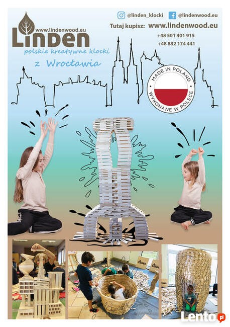 Ekologiczne klocki drewniane Linden 1000 sztuk.Klocki luzem.