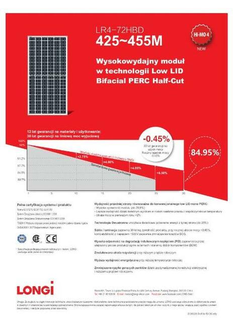 Panele Fotowoltaiczne HURT LONGi HBD 440Wp Dwustronne