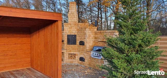 Grill z kamienia ogrodowy cegła kamień piaskowiec łupek