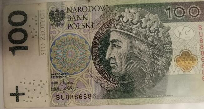 Banknot 100zl z 2012r 8886886/9993993/5559559