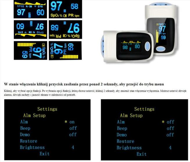 Pulsoksymetr z Alarmem NAPALCOWY puls natlenienie pomiar
