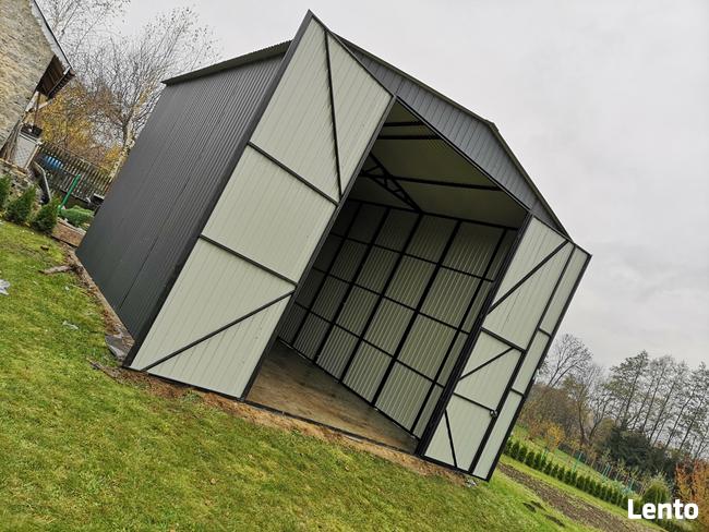 Garaż blaszany pod podnośnik 5x7 m dwuspadowy Brama + Drzwi