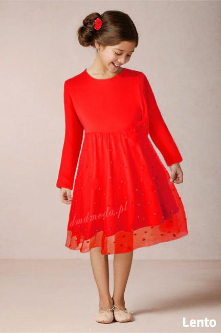 Czerwona sukienka dla dziewczynki z tiulem w roz 92/98