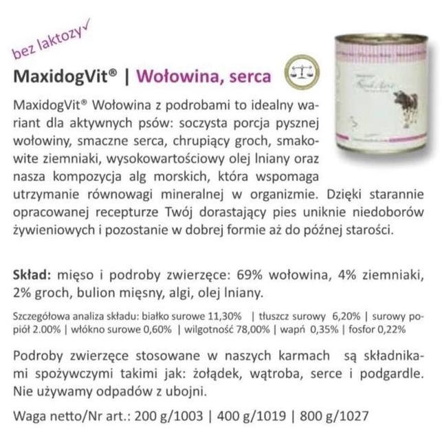 Karma mokra dla psów/ równowaga mineralna Reico VITAL