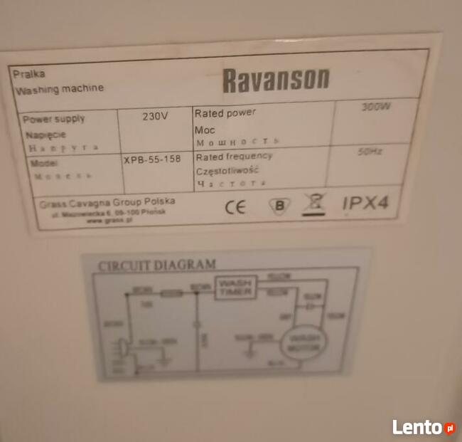 pralka wirnikowa RAVANSON XPB 55-158 + wiruwka ANIA gratis
