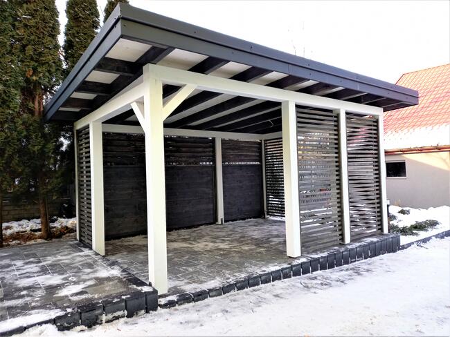 NOWOCZESNA altana ogrodowa biała szara rolety zadaszenie