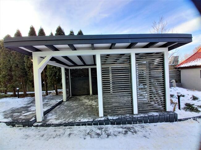 NOWOCZESNA altana ogrodowa biała szara rolety zadaszenie