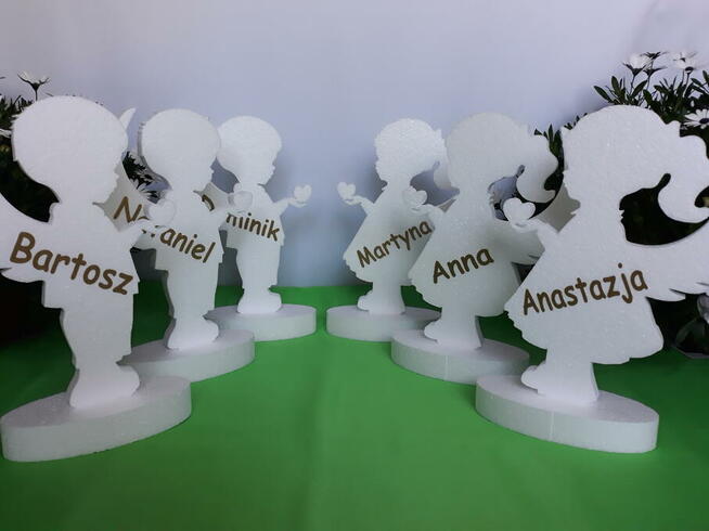 Aniołek z sercem+imię dekoracja Pierwsza Komunia