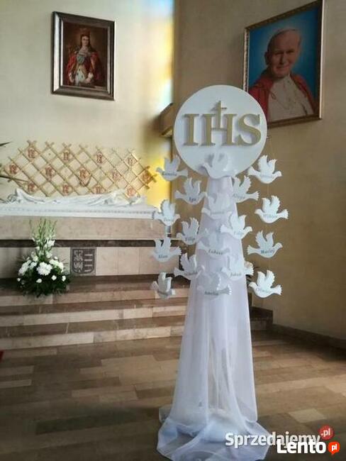 Gołąbek z imieniem dekoracja Pierwsza komunia