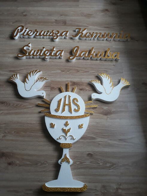 Kielich z hostią+2 gołąbki- dekoracja Pierwsza Komunia