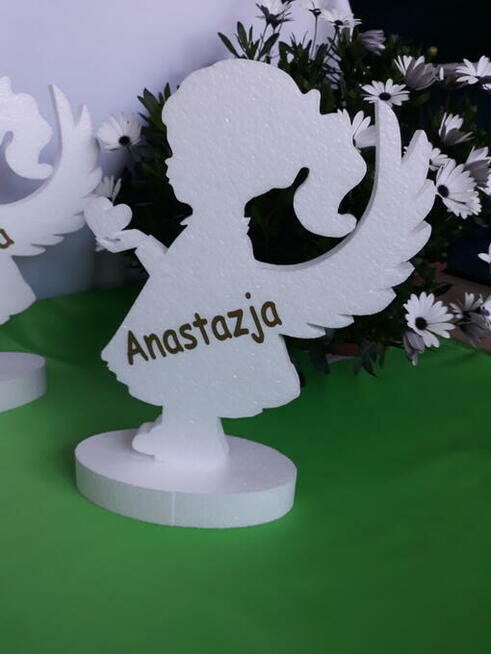 Aniołek z sercem+imię dekoracja Pierwsza Komunia