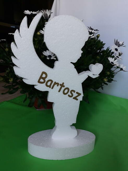 Aniołek z sercem+imię dekoracja Pierwsza Komunia