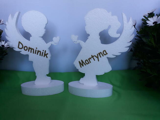 Aniołek z sercem+imię dekoracja Pierwsza Komunia