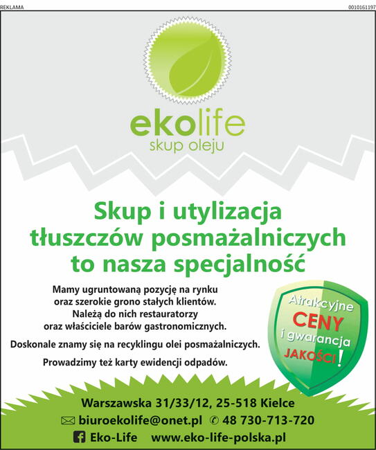 Skup zużytego oleju gastronomicznego Eko-Life Cała Polska