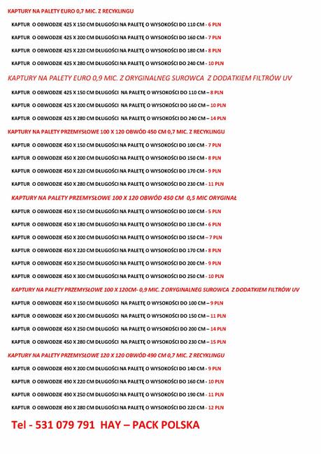 Kaptury na palety ,worki ,wkłady foliowe do kukurydzy