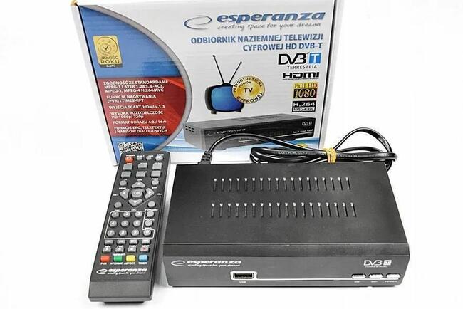 Dekoder DVBT-T2 MPEG4 Esperanza z pilotem komplet sklepowy