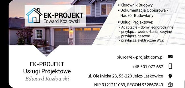 Biuro Projektowe-Adaptacje domów jedn, przyłącza wod-kan, WLZ,