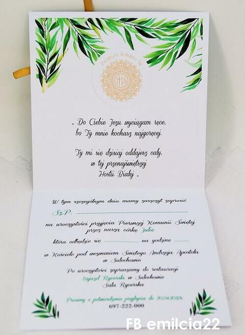 Zaproszenie z okazji I Komunii Św. spersonalizowane, koperta