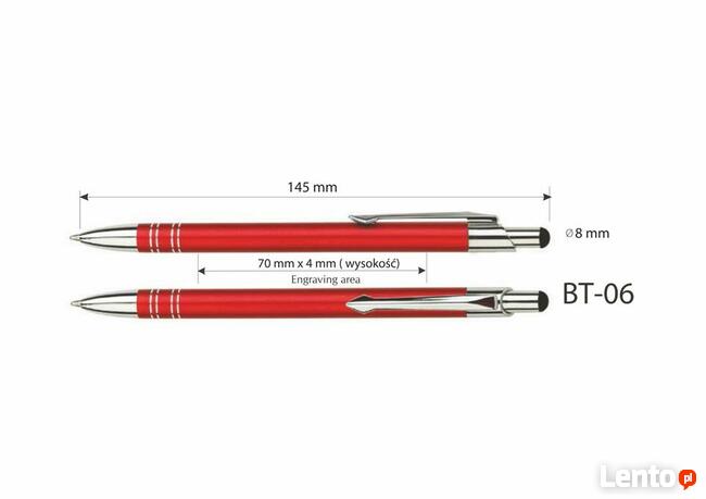 długopisy metalowe touch pen z grawerem 100 szt. różne kolor