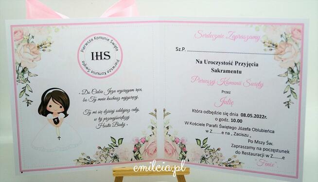 Zaproszenie z okazji I Komunii Św. spersonalizowane, koperta