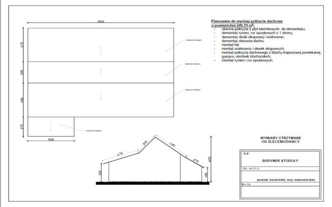 Inwentaryzacja budynku, projekt zamienny, rzuty / szkice
