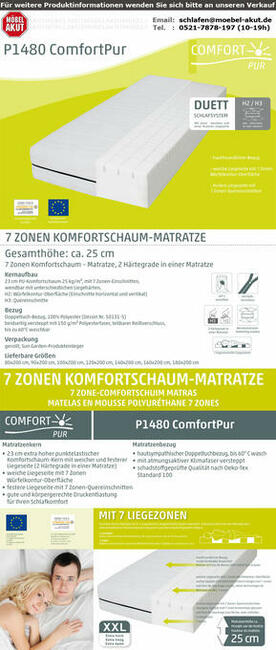 25cm materac 100x200 Comfortpur P1480 H2 H3