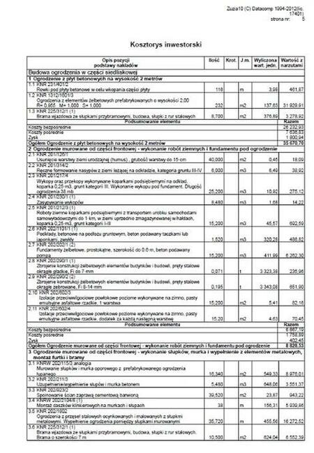 Kosztorys szkody majątkowej, kosztorys zalania / pożaru