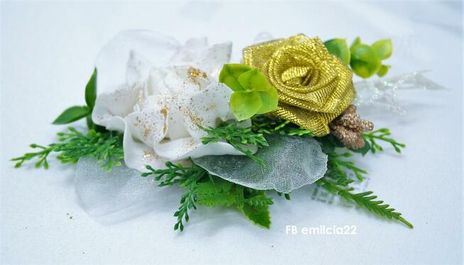 Grzebyk Ozdoba do włosów, złoty i biel w zieleni