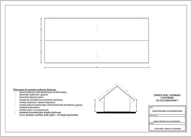 Inwentaryzacja budynku, projekt zamienny, rzuty / szkice