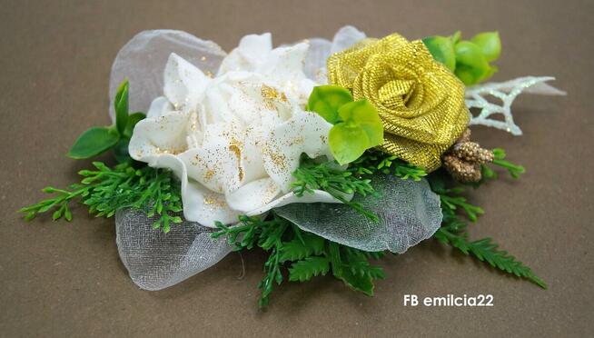 Grzebyk Ozdoba do włosów, złoty i biel w zieleni