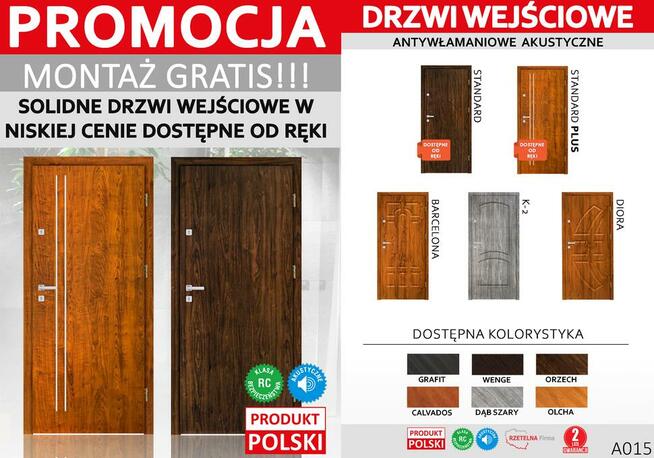 DRZWI WEJŚCIOWE drewniane i metalowe zewnętrzne z montażem