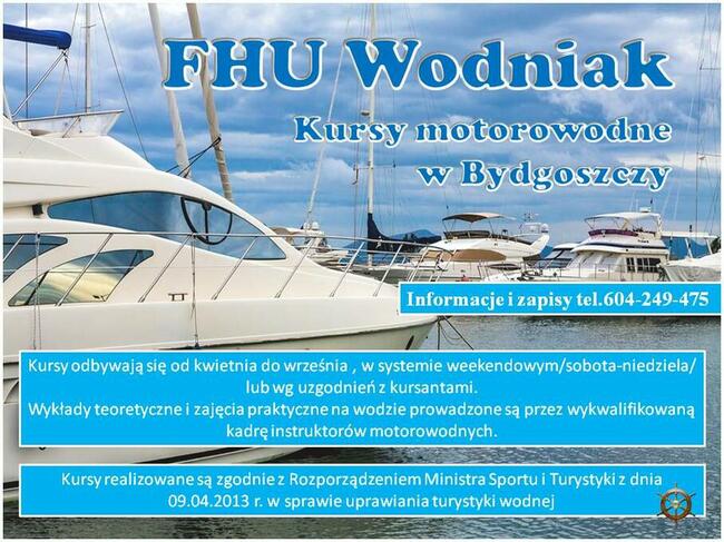 Patent sternika motorowodnego , kurs i egzamin w Bydgoszczy