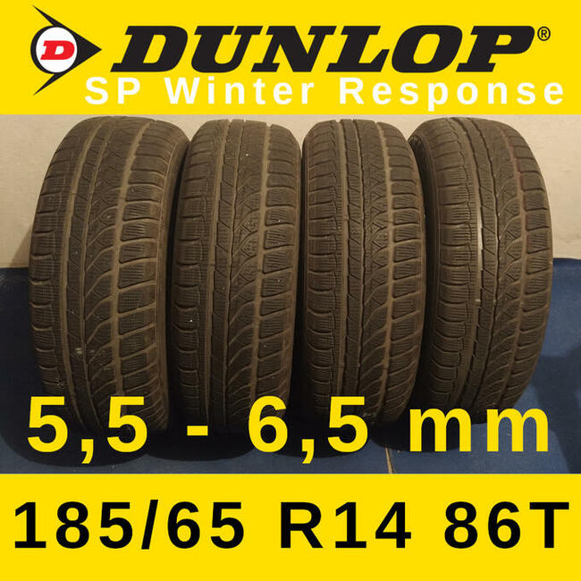 4 szt. Dunlop 185/65 r14 86T - 5,5 mm - opony zimowe (3PMSF)