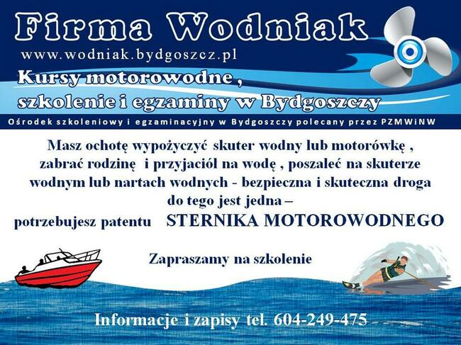 Patent sternika motorowodnego , kurs i egzamin w Bydgoszczy