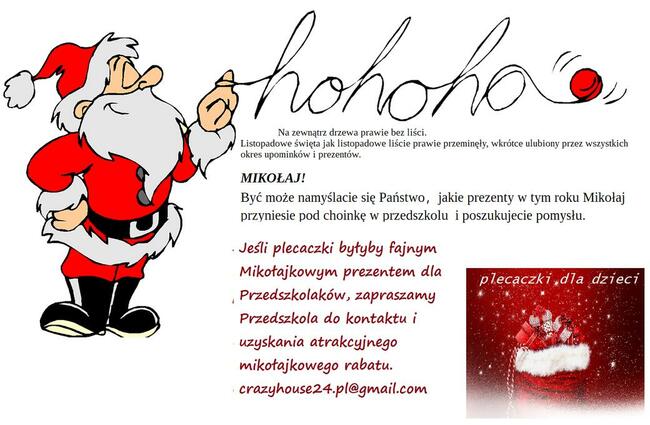 Plecaczek dla dzieci - Mikołajki w przedszkolu