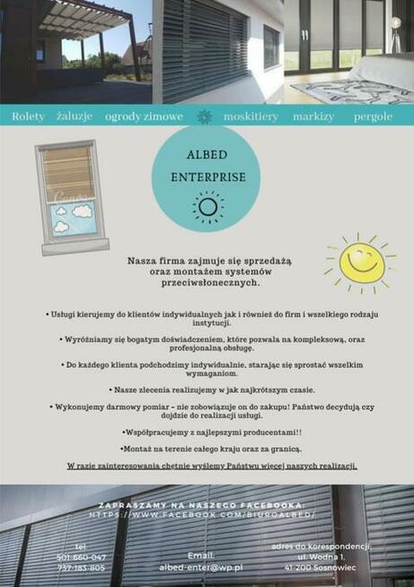 Żaluzje fasadowe , rolety, pergole, montaż okien