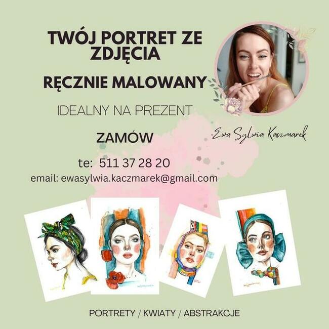 Portrety na zamówienie, obrazy ręcznie malowane. Na prezent