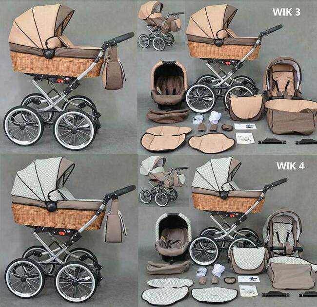 Wózek dziecięcy Retro Wiklinowy zestaw 3w1 z wikliny