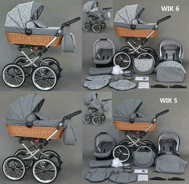 Wózek dziecięcy Retro Wiklinowy zestaw 3w1 z wikliny