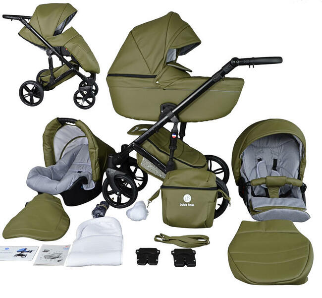 NOWY Wózek Dziecięcy Berco Skóra zestaw 3w1 Wielofunkcyjny