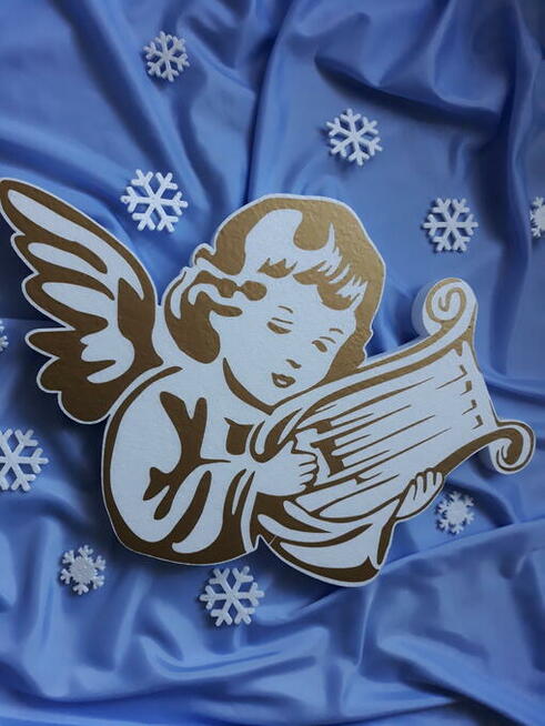 Aniołek z harfa i z trąbką dekoracja Boże Narodzenie