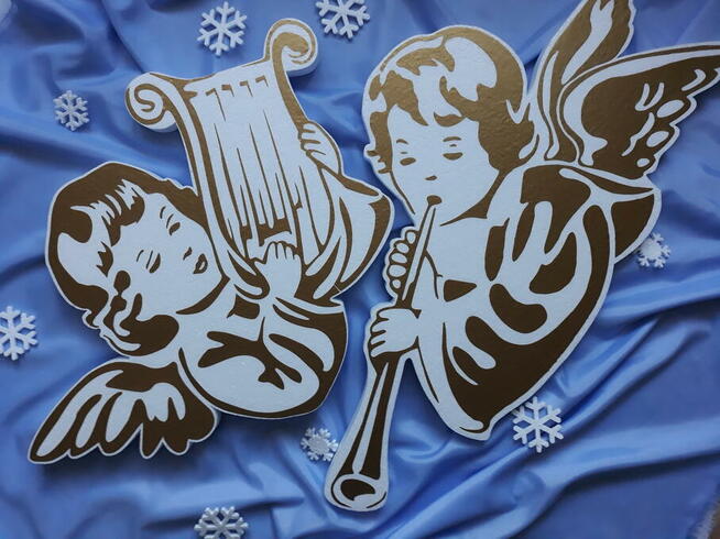 Aniołek z harfa i z trąbką dekoracja Boże Narodzenie