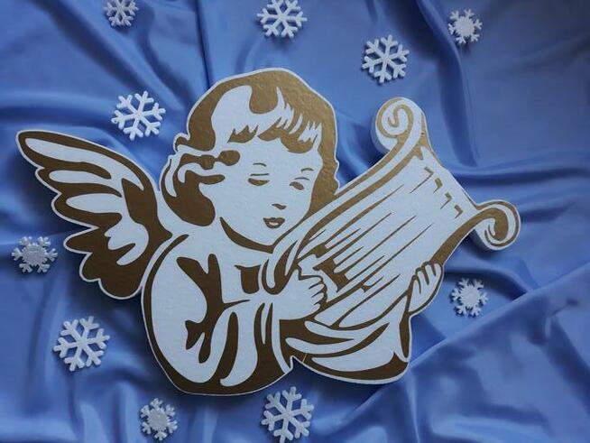 Aniołek z harfa i z trąbką dekoracja Boże Narodzenie