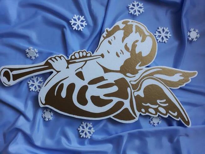 Aniołek z harfa i z trąbką dekoracja Boże Narodzenie