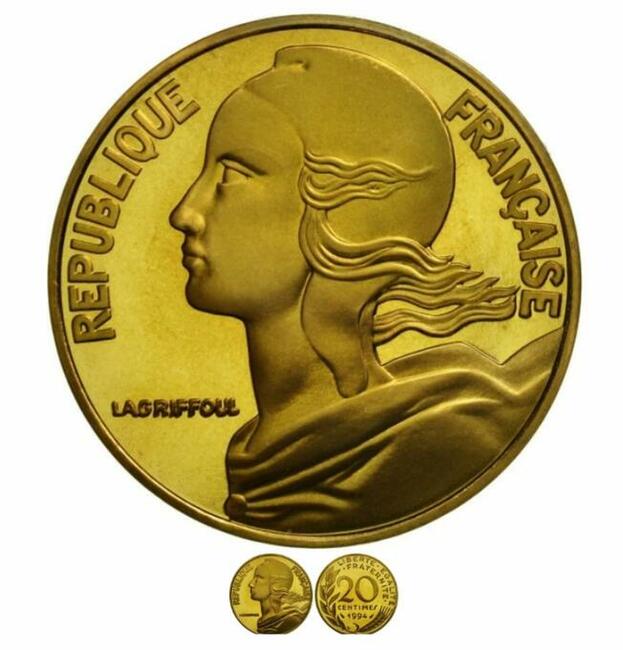 MONETA, FRANCJA, MARIANNE, 20 CENTIMES, 1994, PARIS