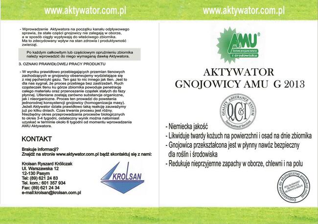 Aktywator Gnojowicy AMU G2013 Starter na kożuch i zapach.
