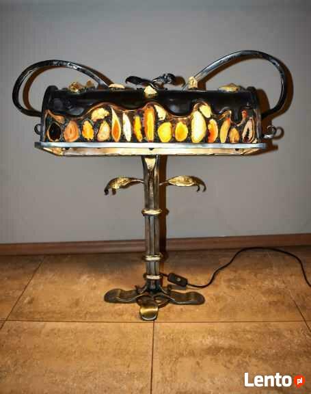 Lampa kuta ręcznie robiona z agatami, metaloplastyka