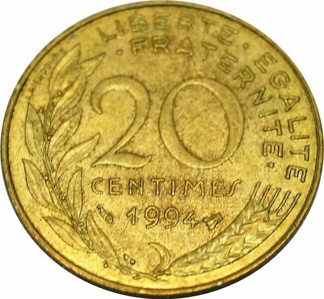 MONETA, FRANCJA, MARIANNE, 20 CENTIMES, 1994, PARIS